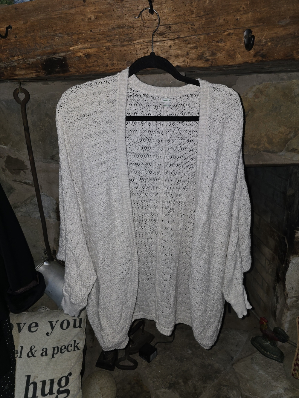 Aerie Cream Open Knit Cocoon Cardigan Sweater M Dolman Batwing Sleeve